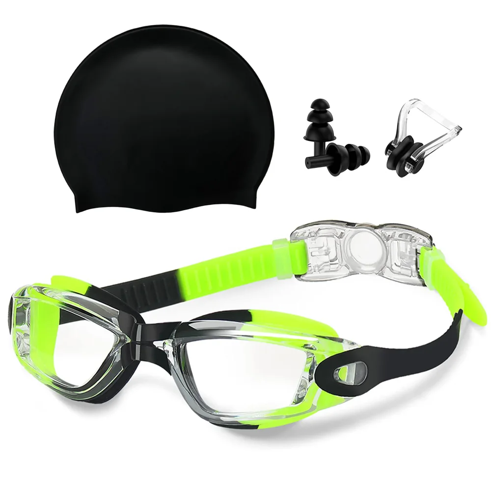 Schwimmbrillen und Silikon-Badekappen-Sets mit Nasenklammer-Ohrstöpseln, wasserdicht, kein Auslaufen, beschlagfrei, UV-Schutz, Schutzbrille – Detail 17