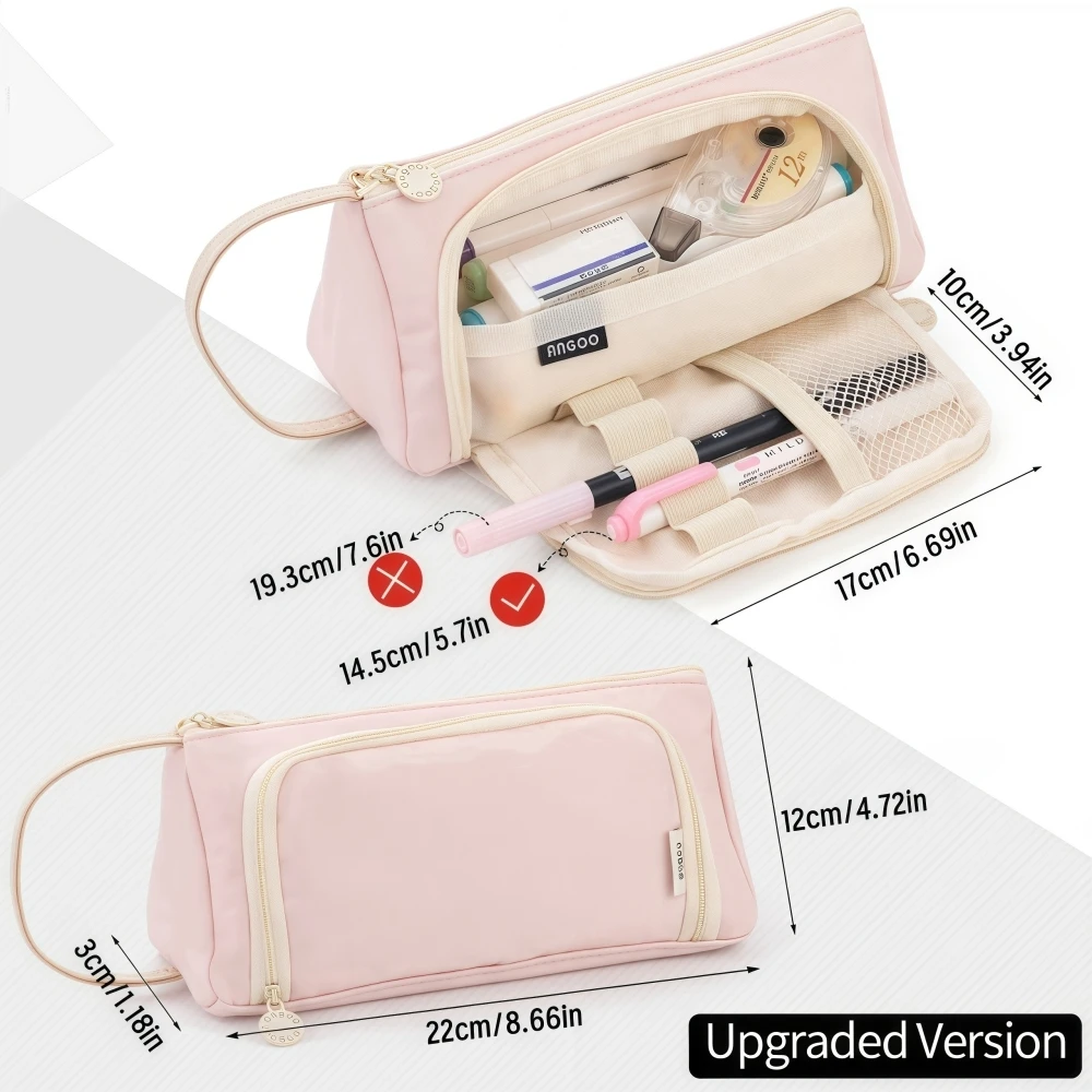 Multifunctional Pencil Case Canvas Triangle Stationery Box Large Capacity Simple Pencil Bag Stationery Organizer Storage Bag