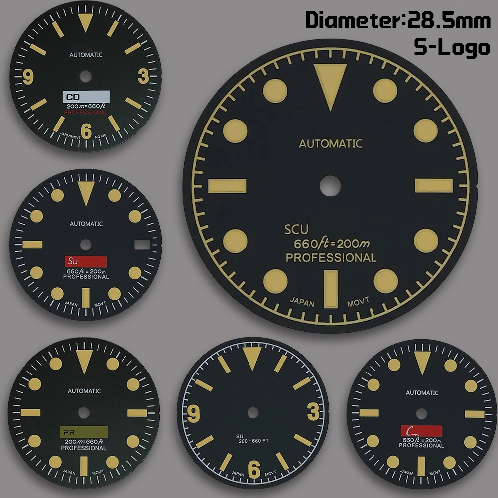 S LOGO 28.5mm SUB Dial Skx007 For NH35/NH36 Automatic Movement Fit 3/3.8/4.2 o'clock Crown Green Luminous Watches Accessories