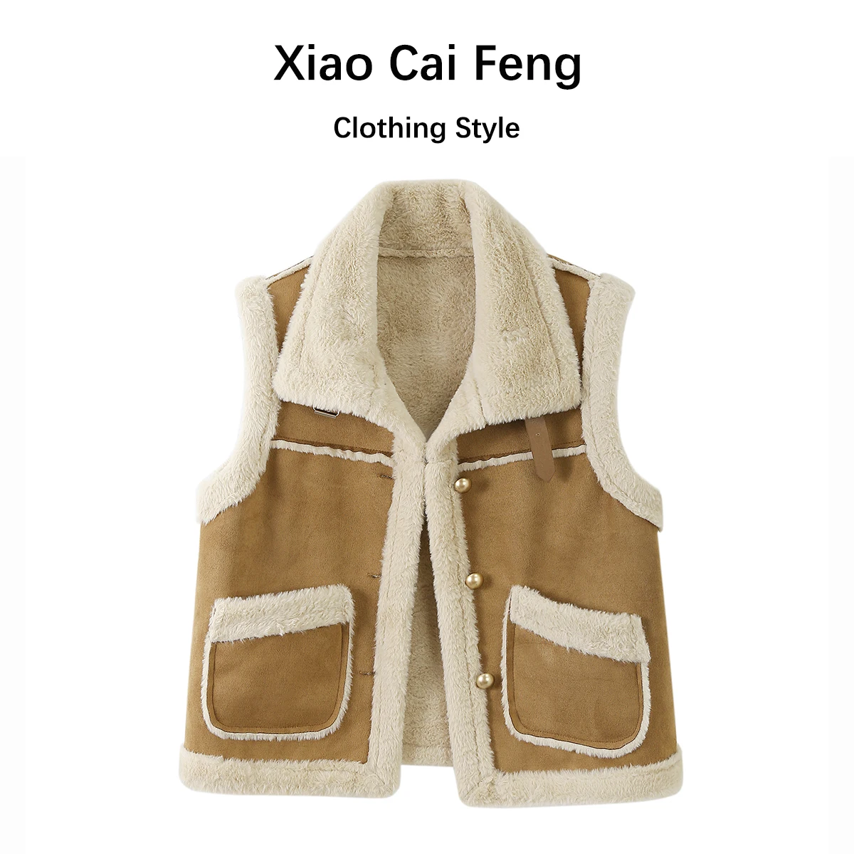 

Thickened Suede Vest Women's Winter Warm Plush Leather Fur Integrated Sleeveless Backless Short Jacket Trendy Collar