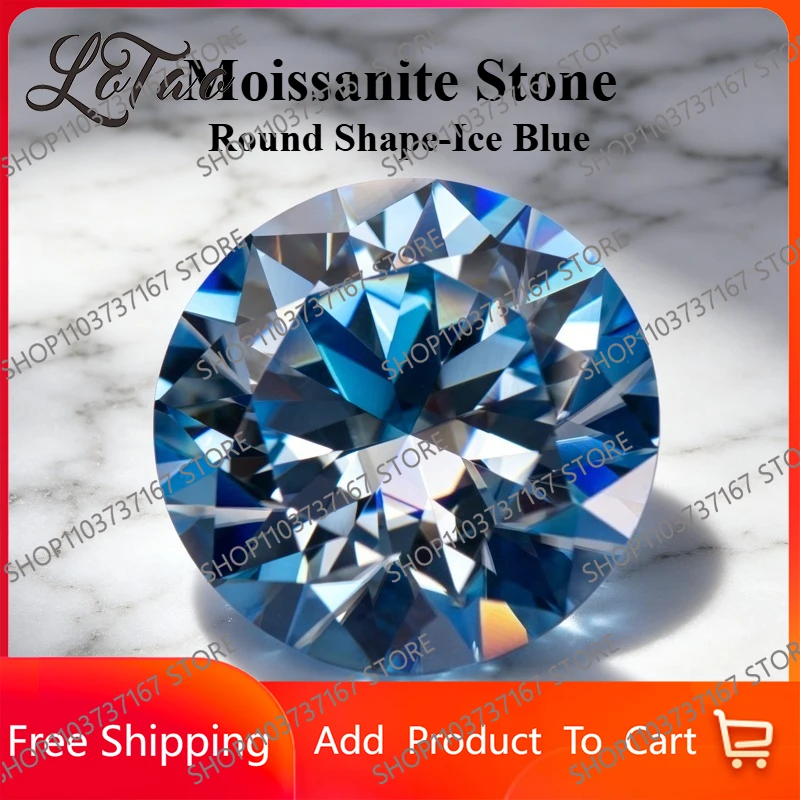 

Moissanite Stone Ice Blue Color Round Cut Lab Grown Gemstone for Charms Jewelry Making Pass Diamond Test with GRA Certificate