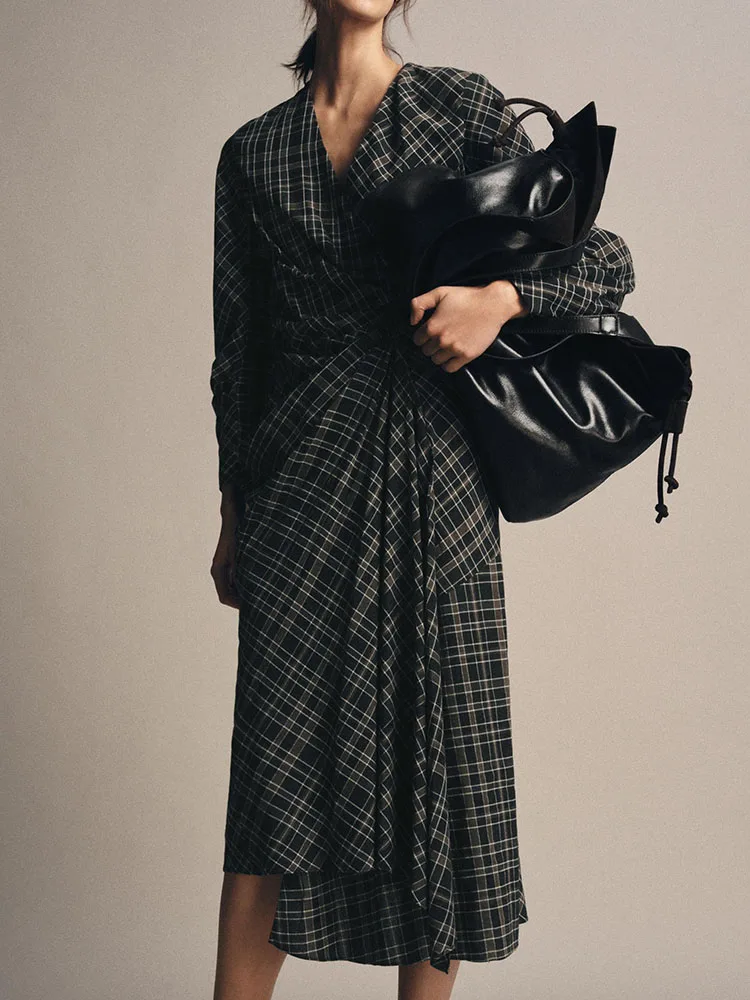 Faionable الحلو منقوشة الدكتور مريح مطوي الكورية Sle طويل Sve منتصف الخصر ثوب مسائي للنساء شتاء 2025