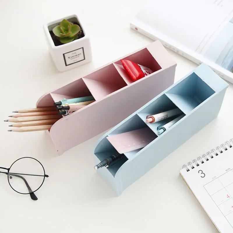 Creative Multi-function 4 Grid Desktop Pen Holder Storage Case Environmental wheat straw Color Pencil Organizer Office School