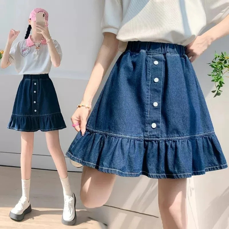 

Elasticated Waist Buttoned Denim Halter Skirt Summer 2024