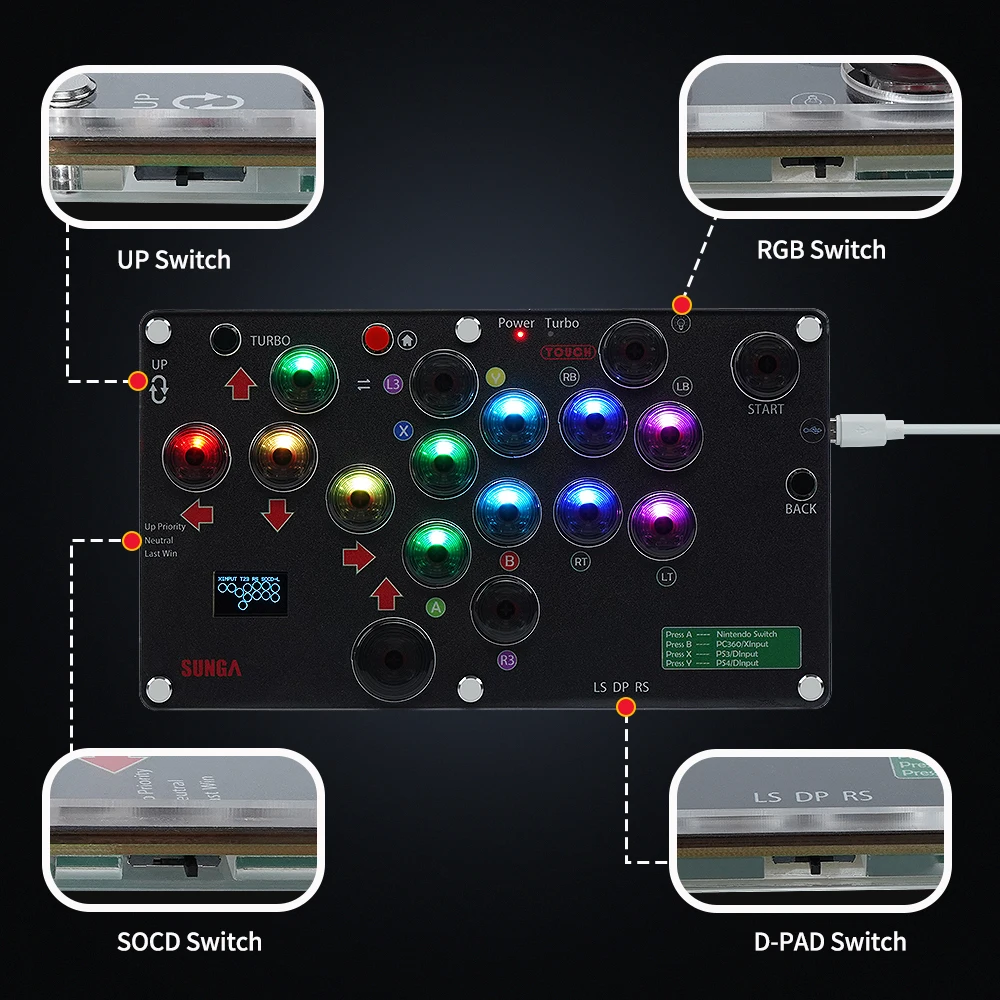 TicKnot-SUNGA Hitbox وحدة تحكم عصا Arcade ، لوحة مفاتيح اللعبة ، عصا تحكم الكمبيوتر ، SOCD Hitbox ، PS4 ، PS3 ، مفتاح ، بخار