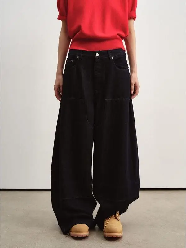 

Hello September Cotton Waed Woout Wide Leg Workwear Jeans V963 Trendy l Waist Cotton Blend Women's Jeans