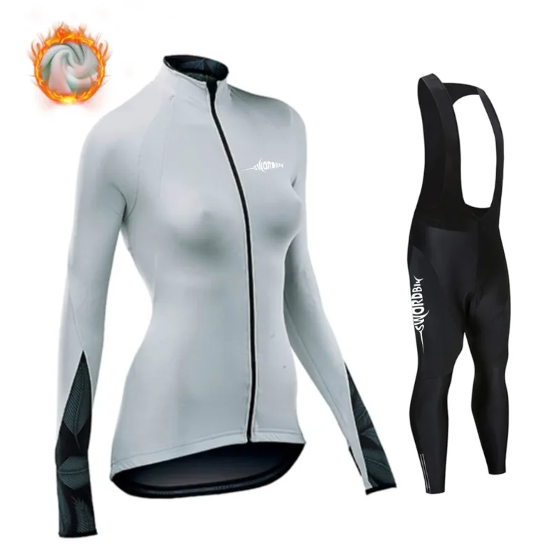 Thermal Fleece Cycling Jersey Suit for Women, Long-Sleeved Racing Clothing, Mountain Bike, Bicycle Wear, Winter, 2023