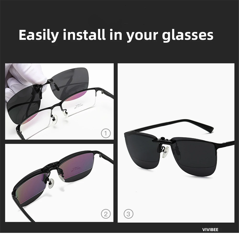 Quadratische Clip-On-Sonnenbrille für Damen, polarisiert, schwarze Linse, UV400, Nachtsicht, Fahren, Herren, Brille, Clips, blendfrei, Vintage-Brille – Detail 7