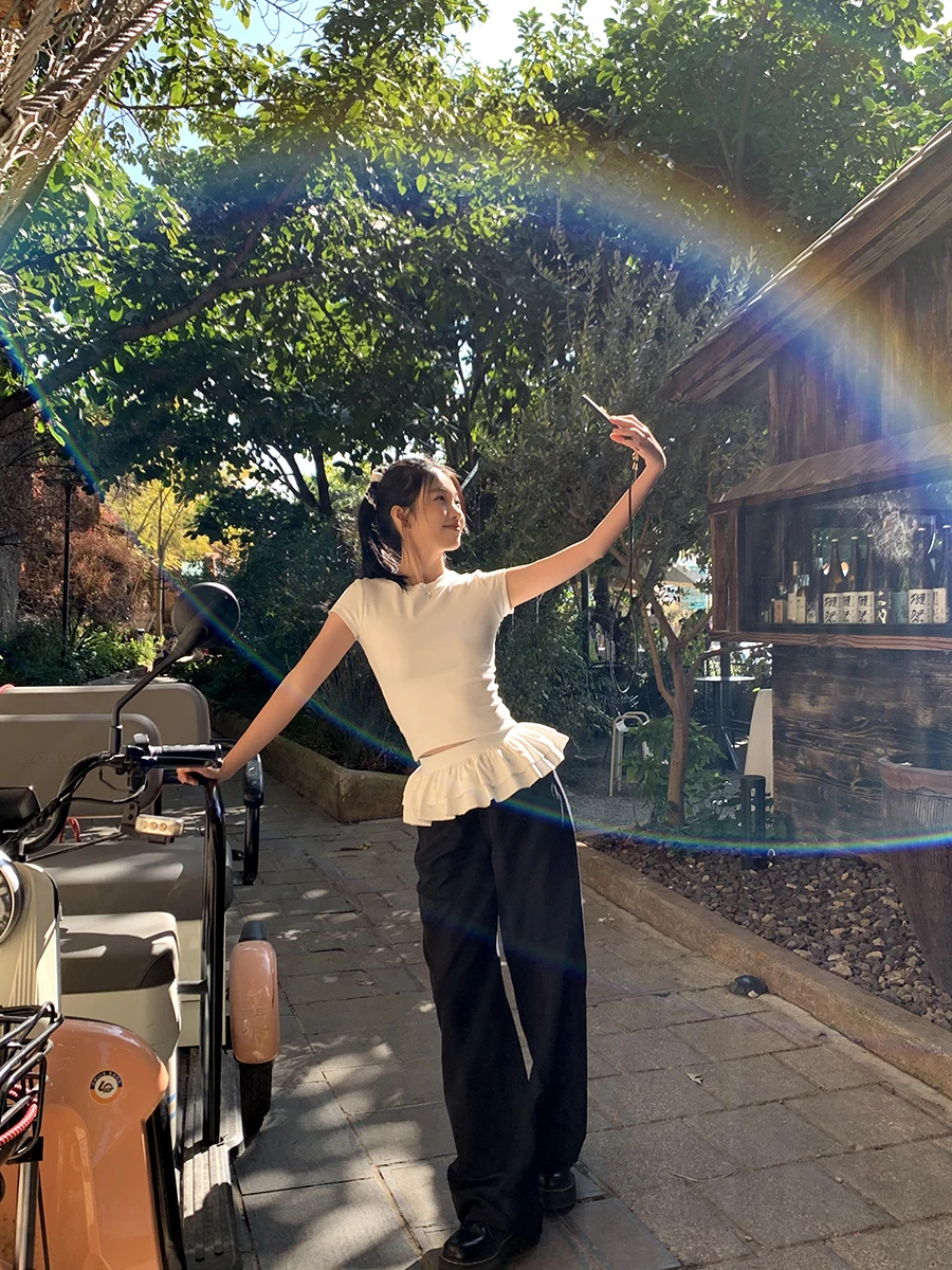 

Loose Wide Leg Pants Low Waist Casual Trousers for Women Bla Straight Cut Spring Faion Commute Sle Casual Pants