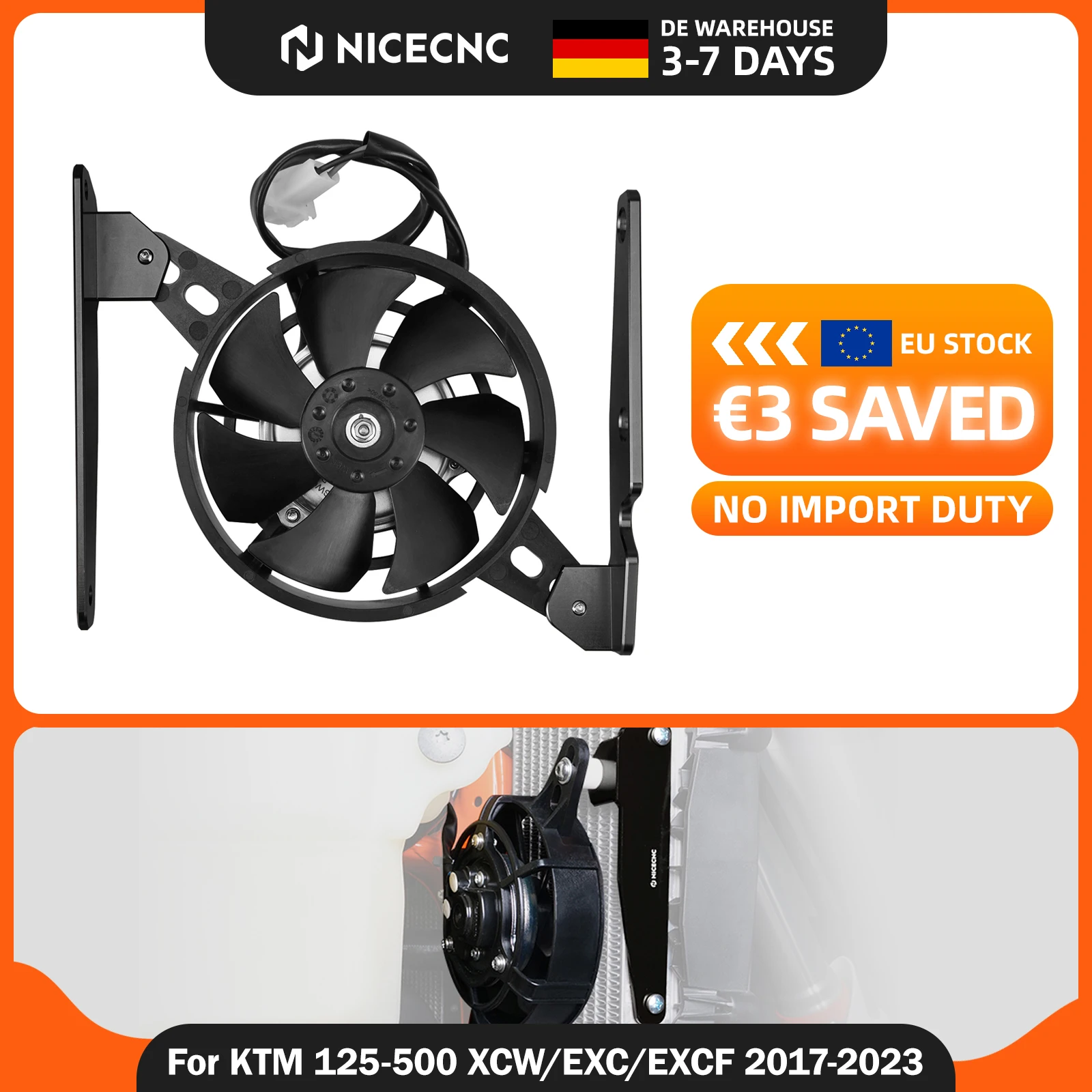 Image of (EU-LAGER) Für KTM EXC 300 EXC 250 EXCF 350 Für Husqvarna TE 300 FE 250 FE 450 2017-2023 12V Elektrischer Kühlerlüfter-Kit