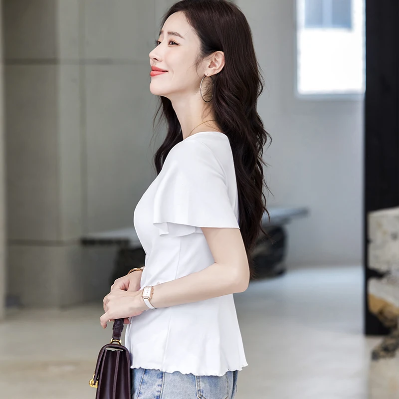 Women's Pure Color Cotton V-neck Short Sleeve T-Shirt Soft Casual Fit Comfortable Everyday Wear Solid Color Tee