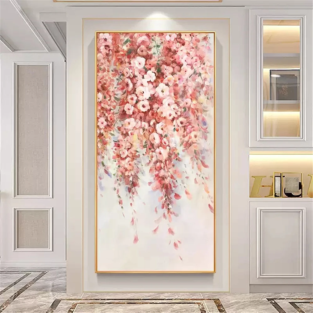 

100% Handmade Oil Painting On Canvas Modern Abstract Landscape Wall Picture Pink And Yellow Flowers Paintings Living Room Decor