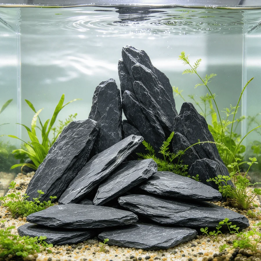 500/800g Natural Flat Slate Stones Dark Grey Smooth Rock Slices for Aquarium Fish Tank Landscaping Stacking Terrarium XJM