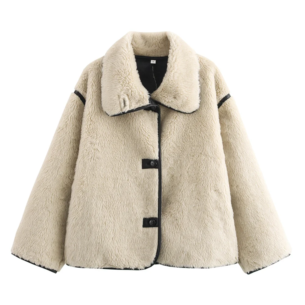 

Autumn/Winter New Solid Color Long Sleeve Warm Jacket Women's Big Collar Fur Integrated Plush Coat