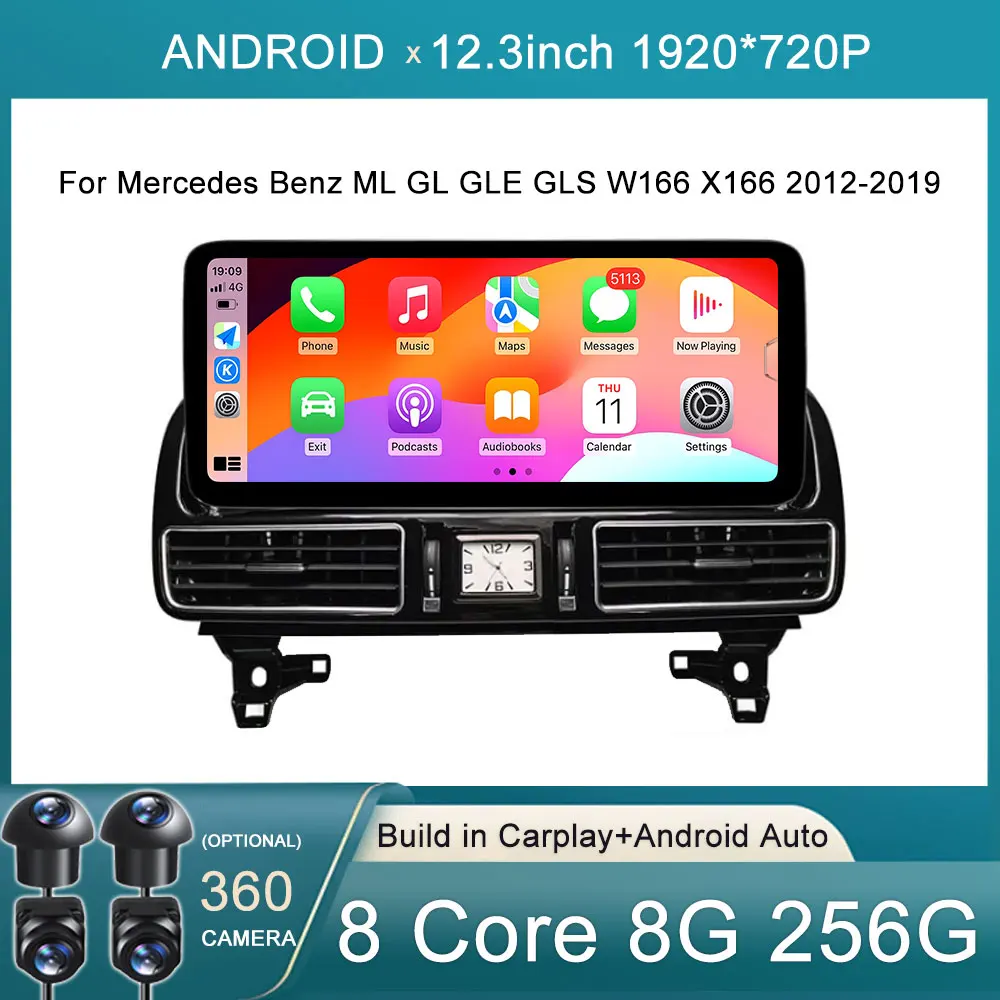 For Mercedes Benz ML GL GLE GLS W166 X166 2012-2019 12.3” Android 14 Car Raido Multimedia Video Player Auto GPS 360 Cam