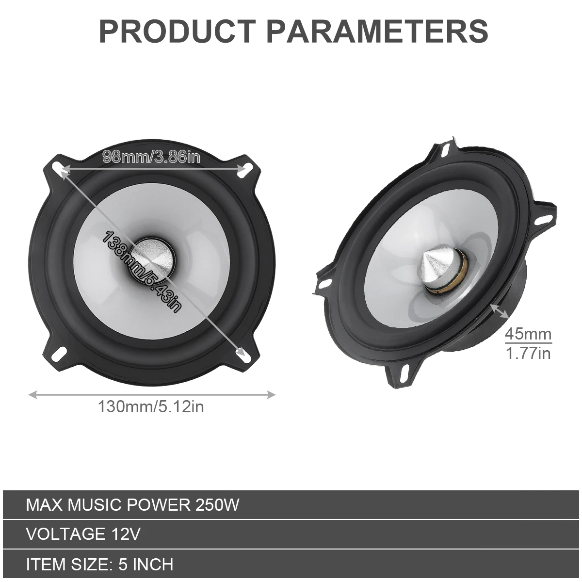1 Piece High Sensitivity 5 Inch 250W Music Stereo Full Range Frequency Speakers