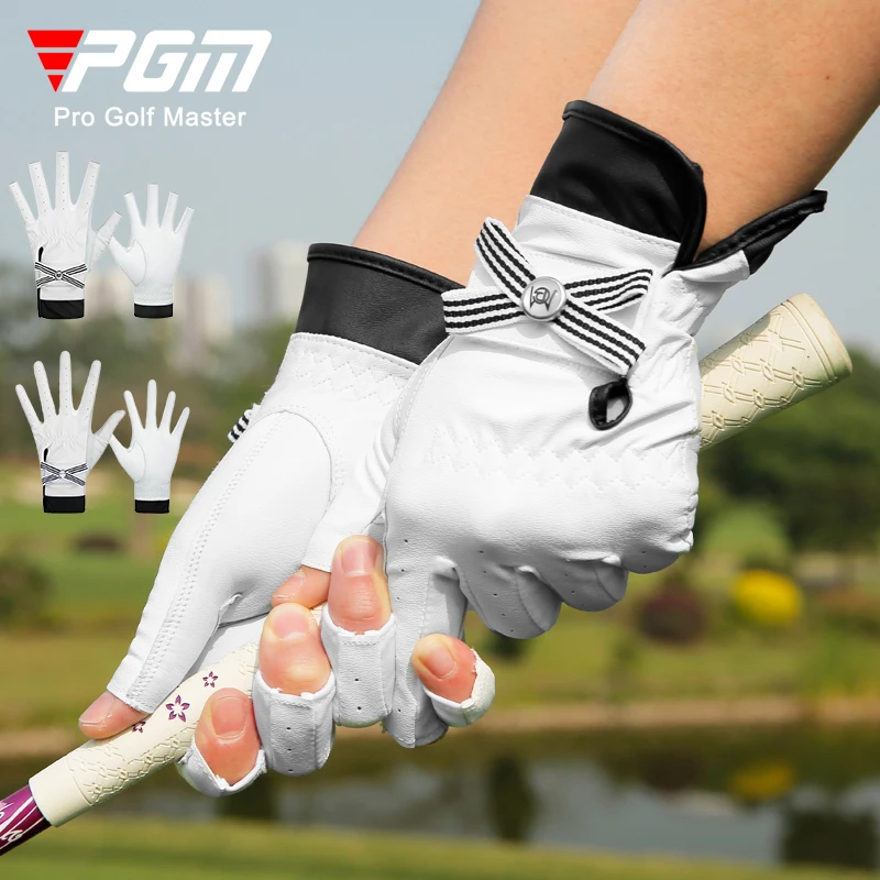 

PGM 1 Pair Women Lambskin Leather Golf Gloves with Mark Ladies Breathable Open Finger Mittens Right and Left Hand Sport Gloves