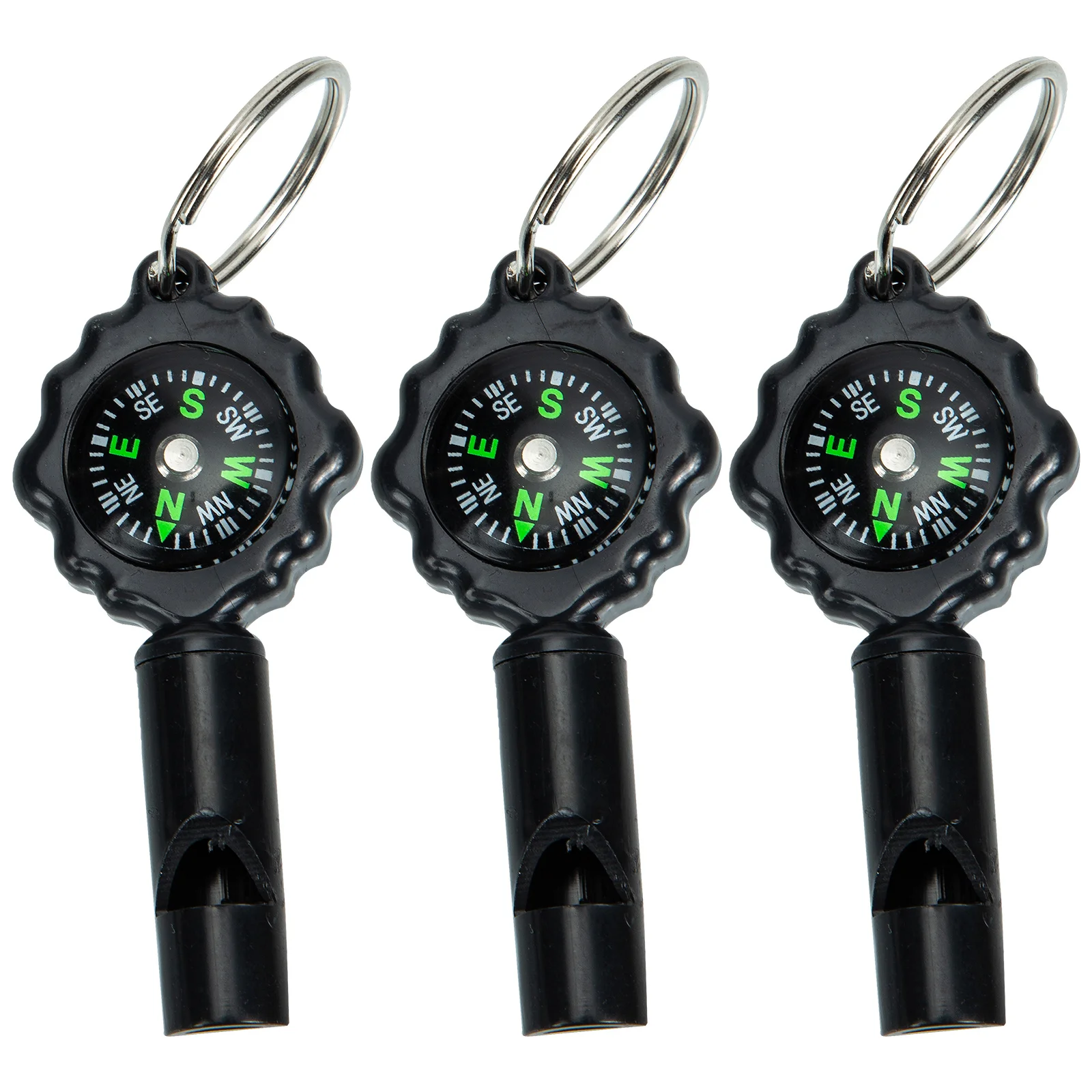 3Pcs Durable Keychain Compass Whistle Loud Clear Tone Multi-Function Survival Gear Outdoor Activity Gift Choice