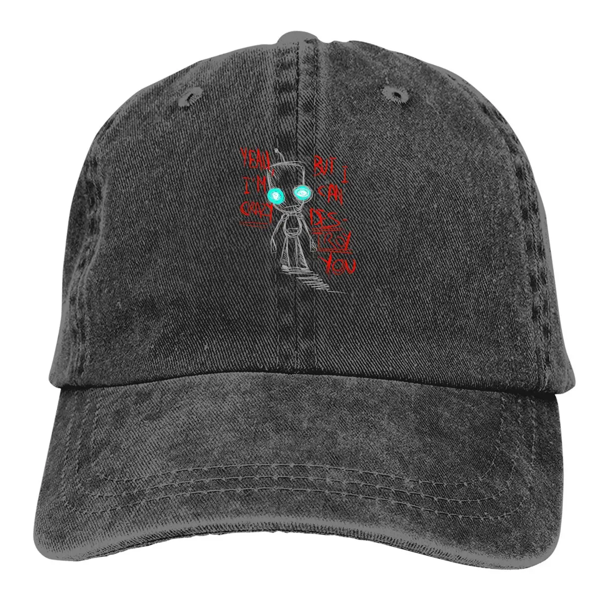 Washed Men's Baseball Cap Yeah I'm CRAZY But I Can DESTROY Snapback Caps Dad Hat Invader Zim Cartoon Animation Golf Hats