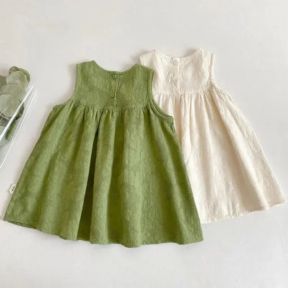 2023 New Summer Girl's Casual Dress Flower Embroidered Sleeveless Vest Dress For 1-5 Years Old Children's Clothing