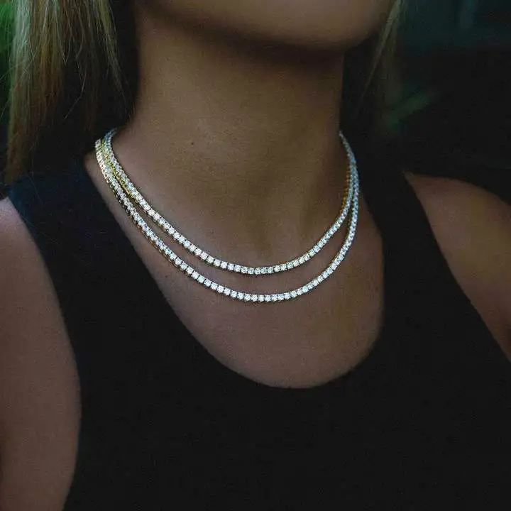 Simple Punk 2-6mm Moissanite Tennis Necklace for Women Man Choker Chain 100% S925 Sterling Silver Jewelry Gift view 6
