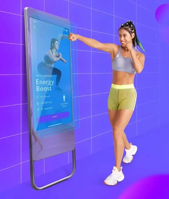 32 43 بوصة مرآة اللياقة البدنية الذكية مرآة تركيب افتراضي شاشة تعمل باللمس التفاعلية مرآة سحرية لممارسة التمارين الرياضية/الرياضة/صالة الألعاب الرياضية/اليوغا #4