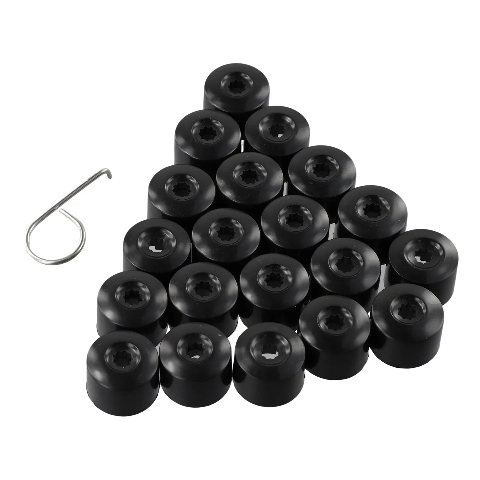 

20 Set For Golf Wheel Lug Nut Bolt Cover Black Cap OEM 1K06011739B9 T44 Lug Nut Cap Locking Types Cap Dismantle Tool (Hook)