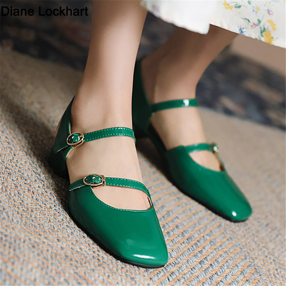 2024 Gladiator Sandals Women Shoes Sexy Square Toe Pumps Ankle Strap Buckle Ladies Zapatos Mujer Low Heels Size 34-43 Green Red