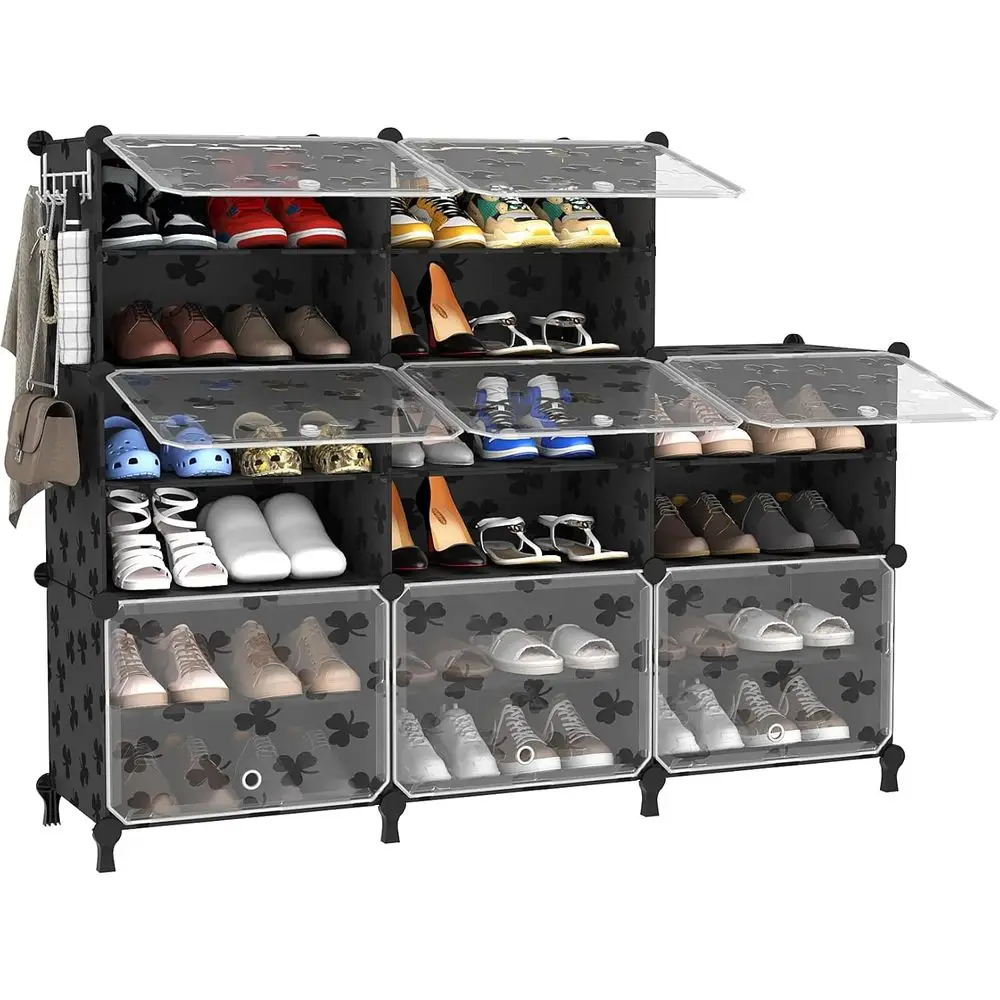 

Shoe Rack, 8 Tier Shoe Storage Cabinet 32 Pair Plastic Shoe Shelves Organizer or Closet Bedroom Entryway Black