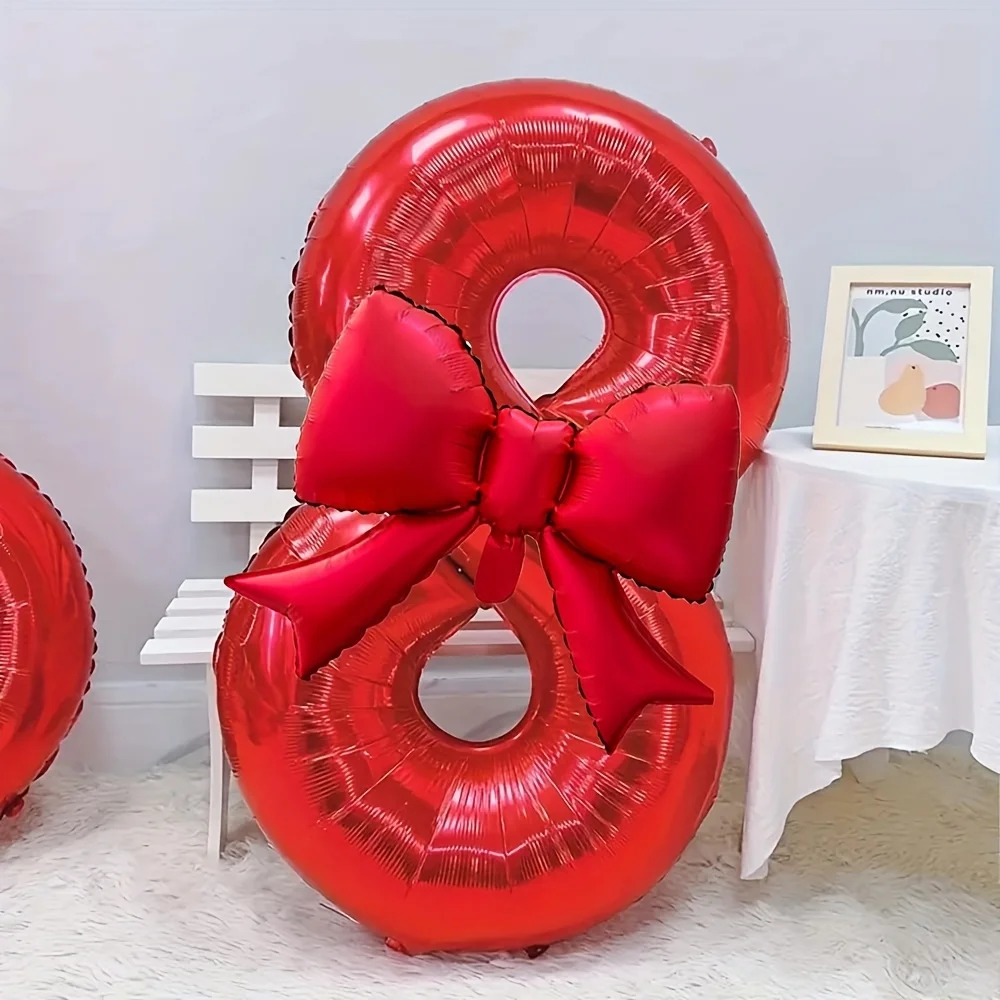 2 Stück Große 32-Zoll Rote Zahlenballons 0-9 mit Roter Schleife Folienballons für Geburtstagsfeier und Jubiläumsdekoration – Detail 14