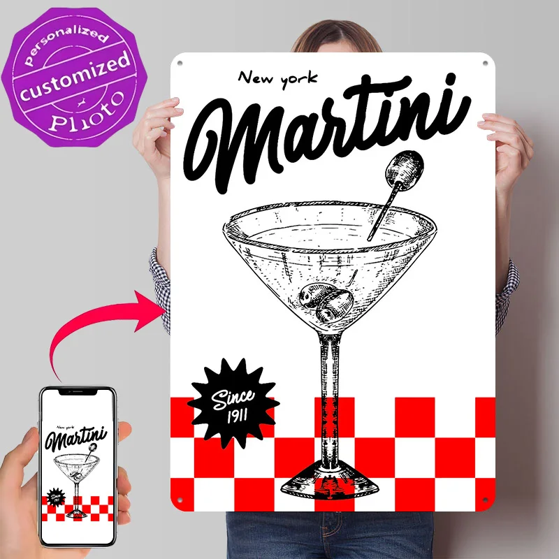 New York Martini Vintage Poster Retro 3D Printed Metal Signs Customized Wall Hanging Gift for Office Decor Room Tin Sign Home
