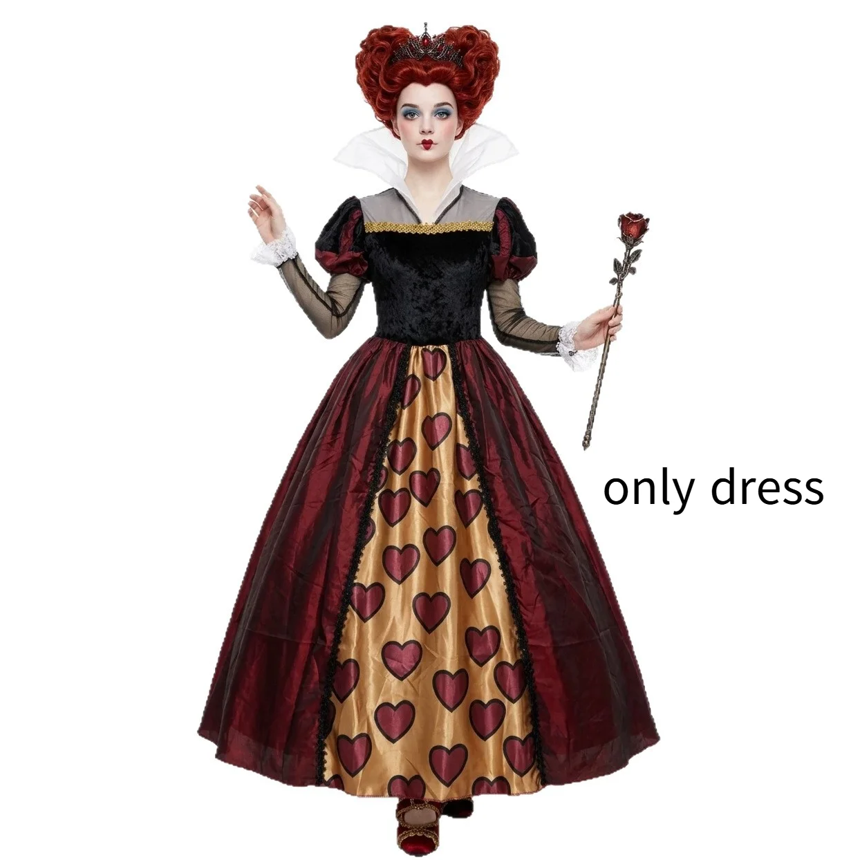 

Halloween Queen of Hearts Cosplay Costumes Carnival Party Stage Performance Alice In Wonderland Outfit Princess's Long Dress ﻿
