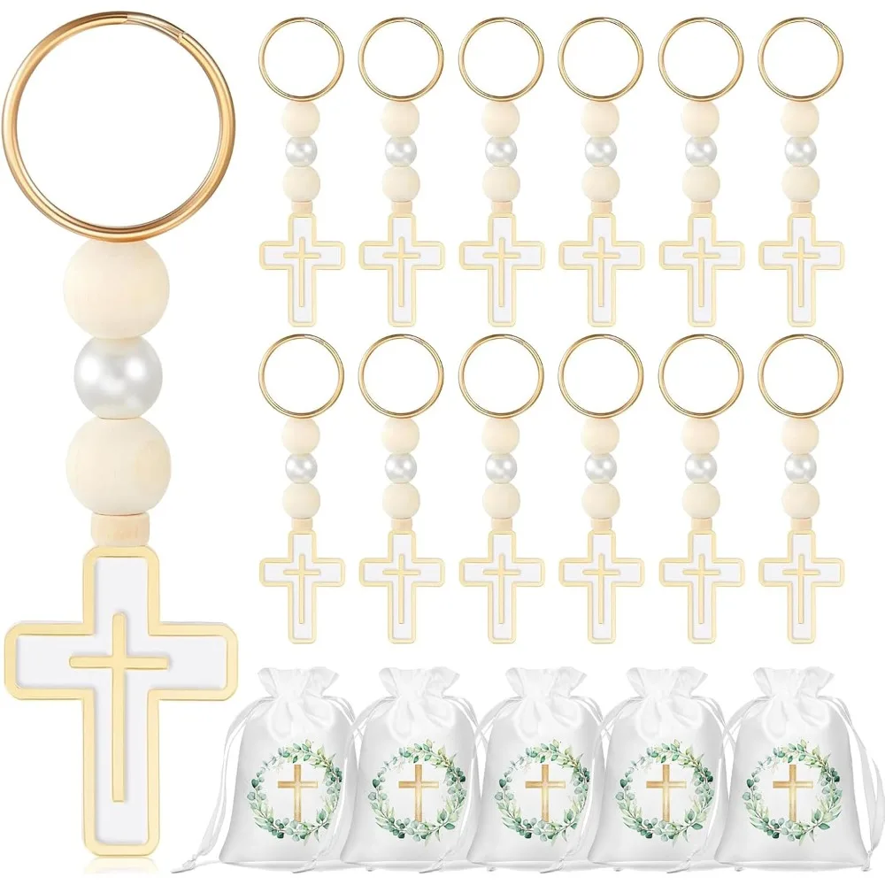 3-20 sets de Rosarios de Primera Comunión con Cruz y Llavero, Bolsas de Regalo de Satén, Recuerdos Religiosos para Bautizo, Bautismo, Fiestas, Regalos para Invitados