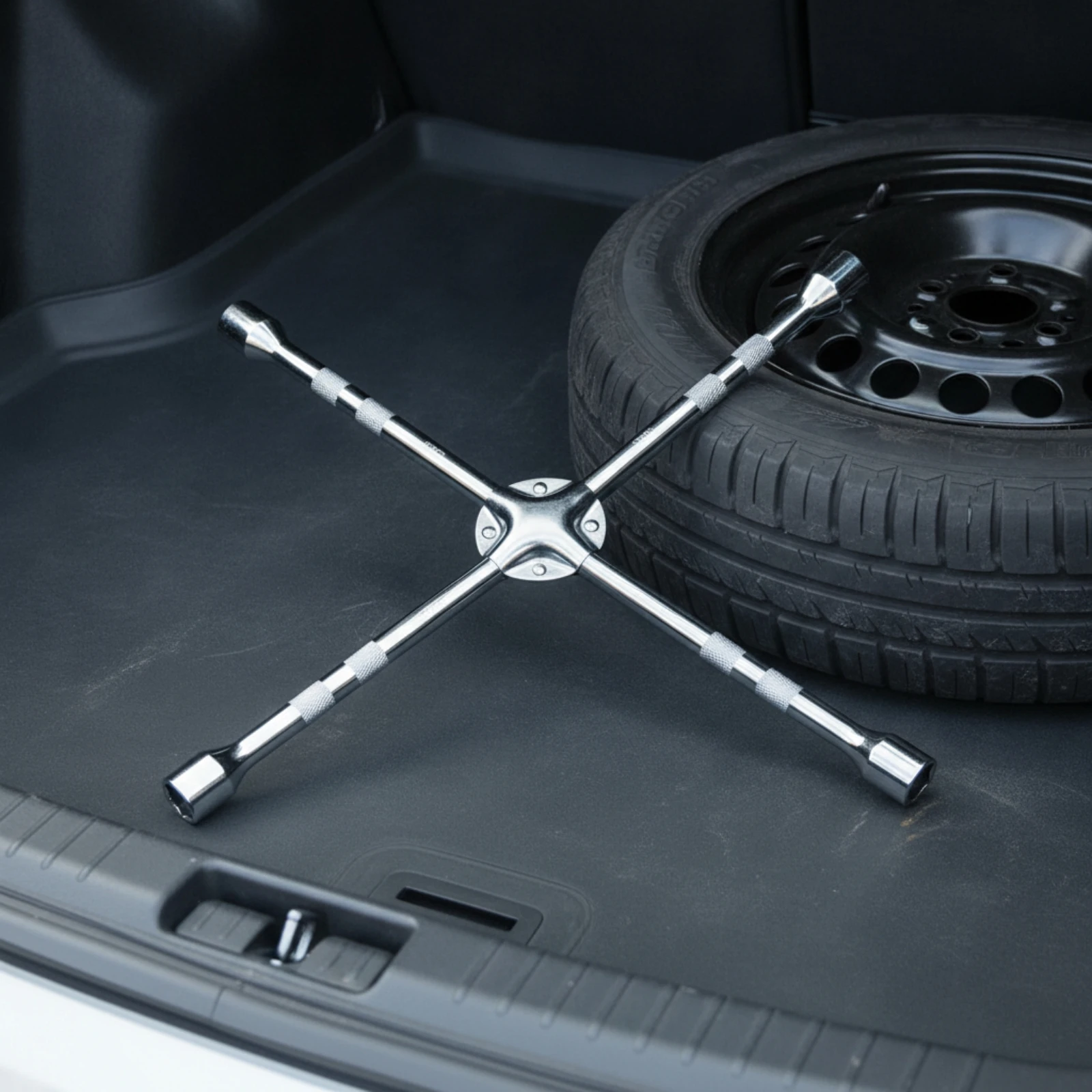 Quadruple Lug Wrench Polished Silver Cross Tire Wrench Tool Portable Corrosion-Resistant for Drivers, Roadside Emergency, Garage