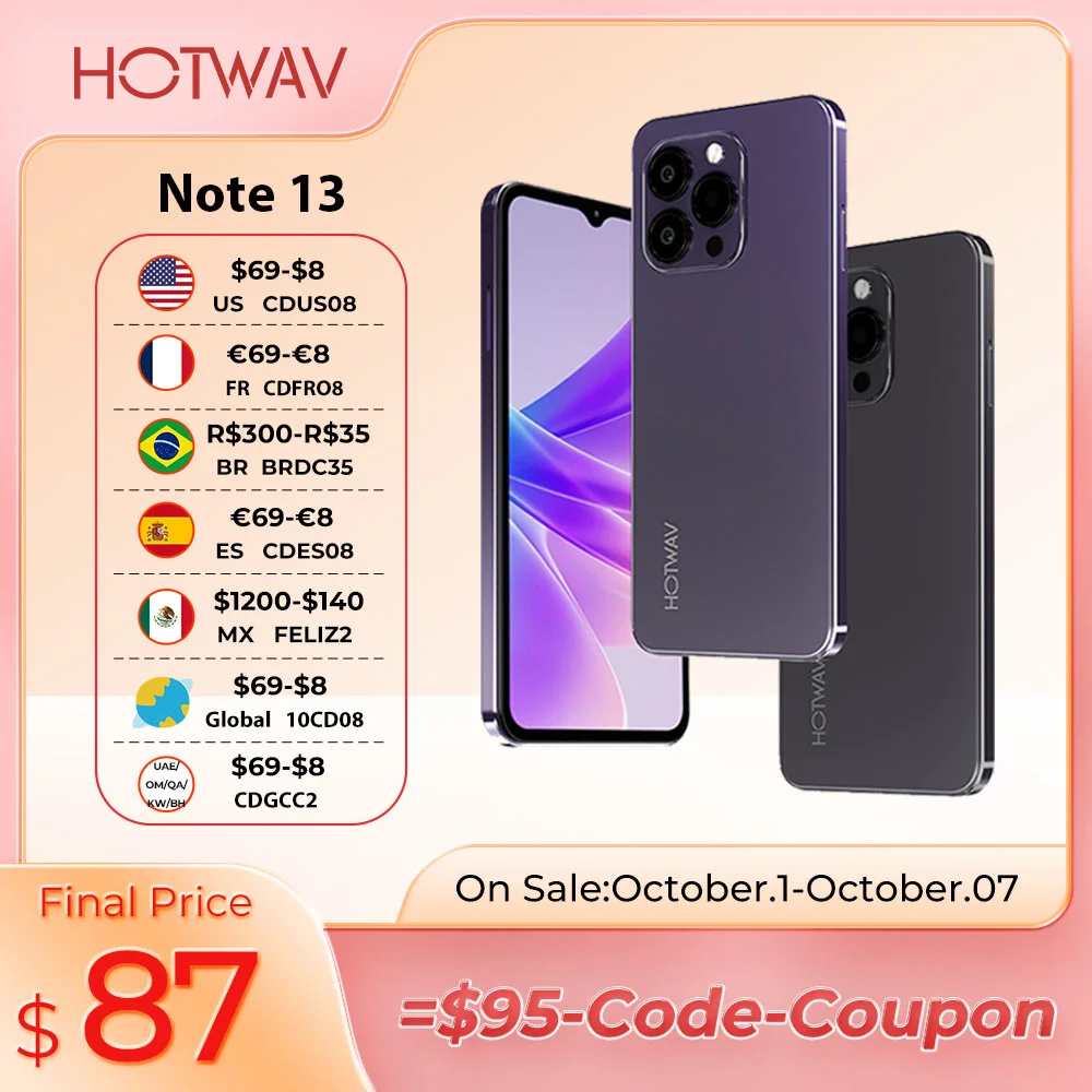 2024 Original HOTWAV Note 13 pro Smartphone Android 13 6.6'' HD+ 8GB(4+4) RAM+128GB ROM 50MP 5160mAh Battery Cellphones