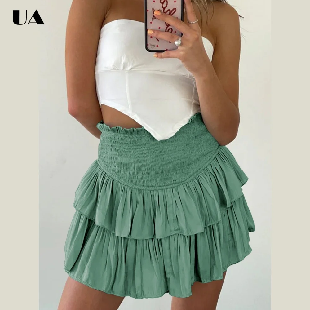Baddie Tiered Ruffled Mini Skirt for Women, Trendy Pleated Unique Skirts, Easy Match Solid Women's Skirts, Fashion Daily Skort