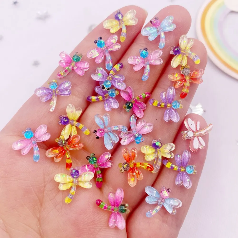 50pcs Resin Glitter Mini Colorful Crystal Dragonfly Art Nail Flatback Rhinestone Buttons Applique DIY Wedding Scrapbook Crafts