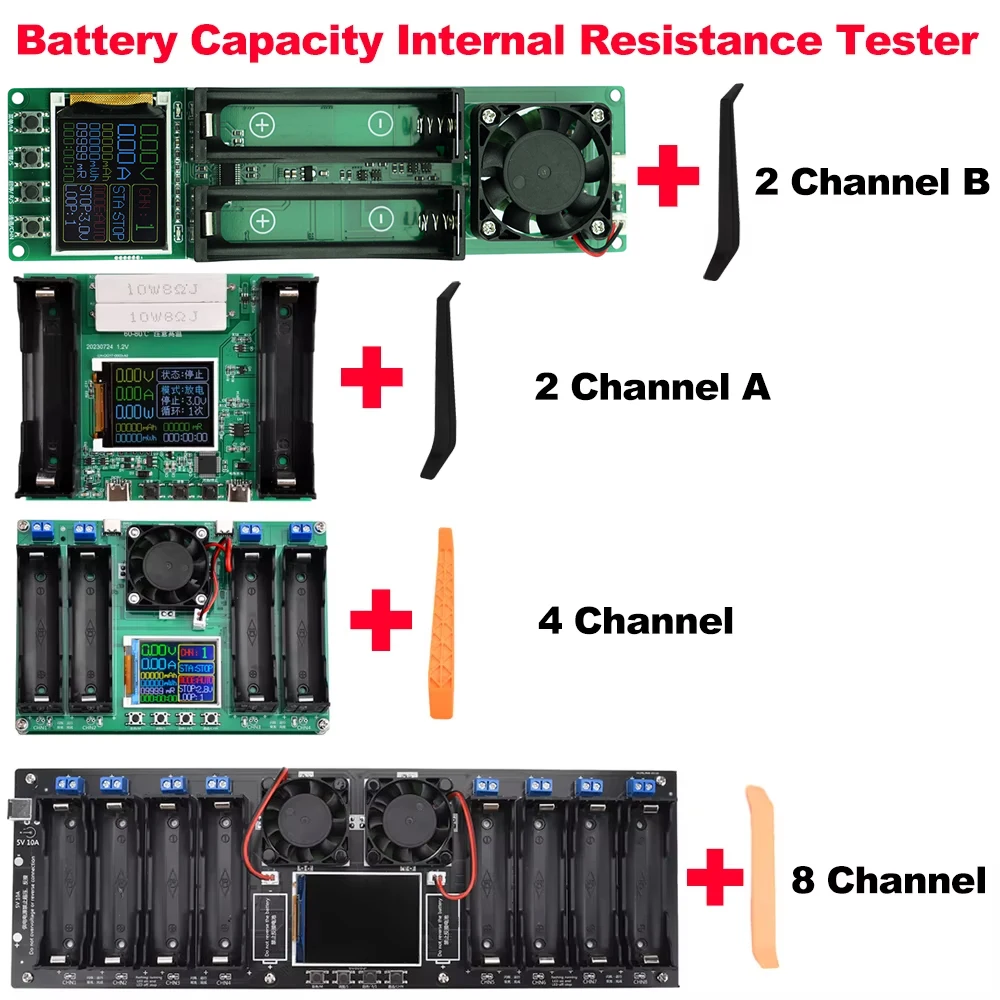 8/4/2 Channels 18650 Lithium Battery Capacity Tester Module MAh MWh 2.4″ LCD Digital Battery Power Detector Module Type-C Port