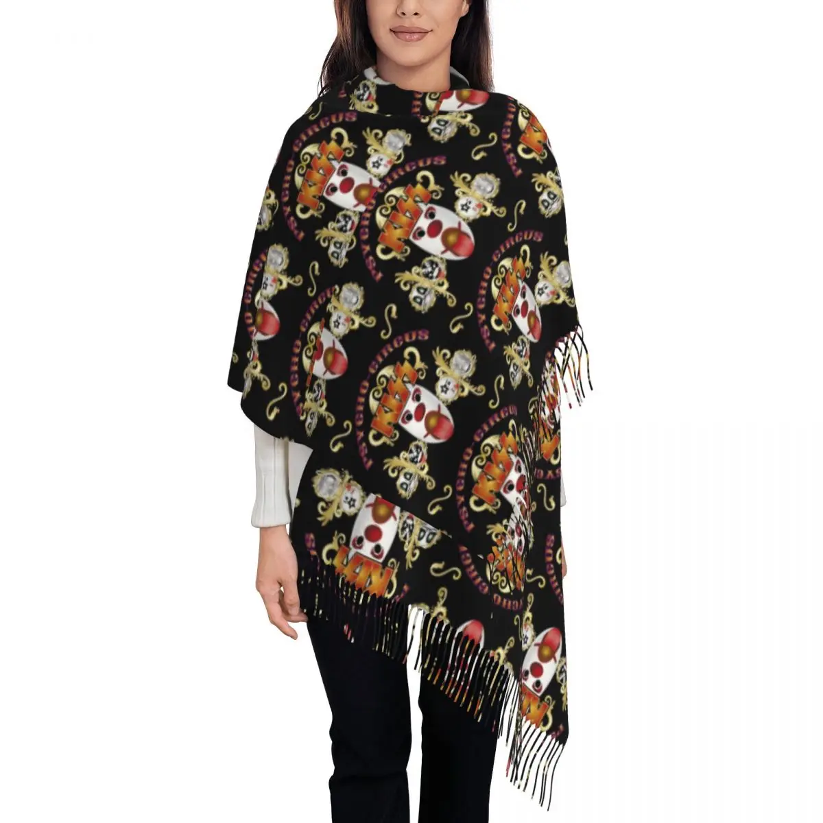 

Женский шарф Kiss The Band Psycho Circus, теплая зимняя шаль, длинные шарфы с кисточкой, легкий вес