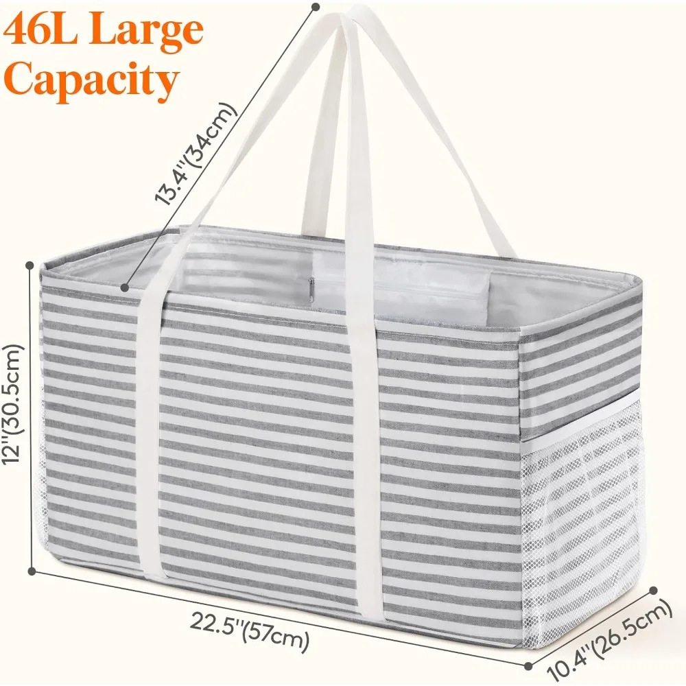 Large Tote Bag with Metal Frame, Reusable Shopping Bags for Groceries
