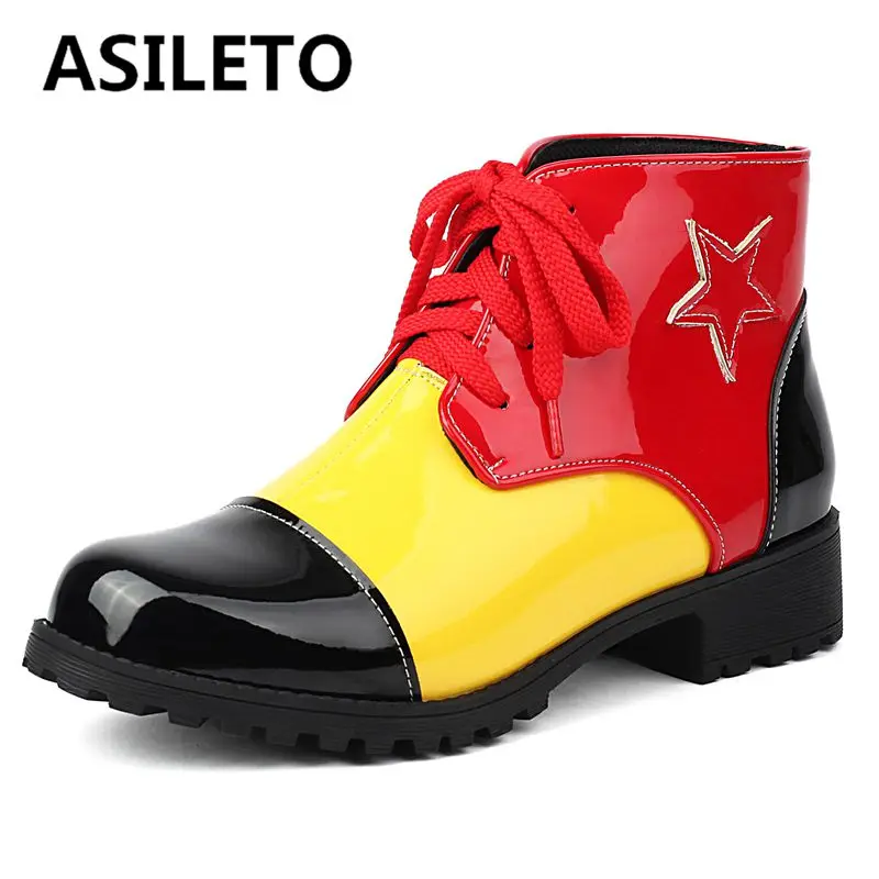 ASILETO Brand 2024 New Women Ankle Boots Round Toe Thick Heels 3.5cm Lace Up Mixed Color Plus Size 44 45 46 Casual Daily Bota