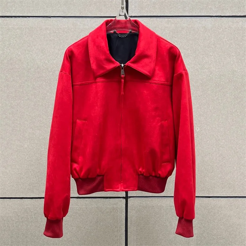 

Women's jacket Winter 2025 new zipper slim fit lapel long sleeved top suede inspired pilot jacket casual women's coat outerwears