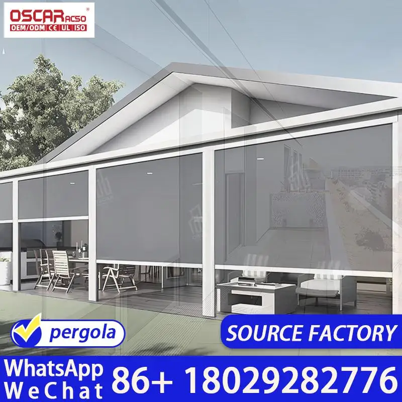 2024 Flat Roof Freestanding Sunrooms Glass Houses Aluminum 4 Season Sunroom for Backyard Patio Garden Rolling Blind