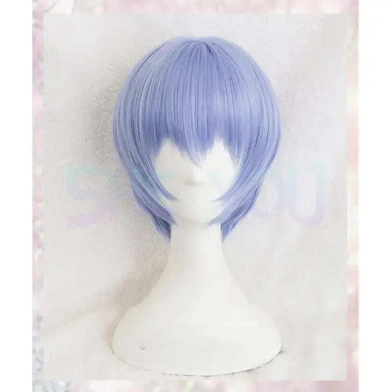 Eva Ayanami Rei wig short light blue heat resistant synthetic hair cosplay headwear haripins wig cap