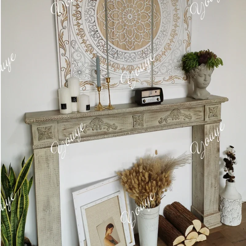 J Solid Wood Vintage Fireplace Decoration Cabinet American European Style Store Display Shooting Props Wedding Floral Decoration