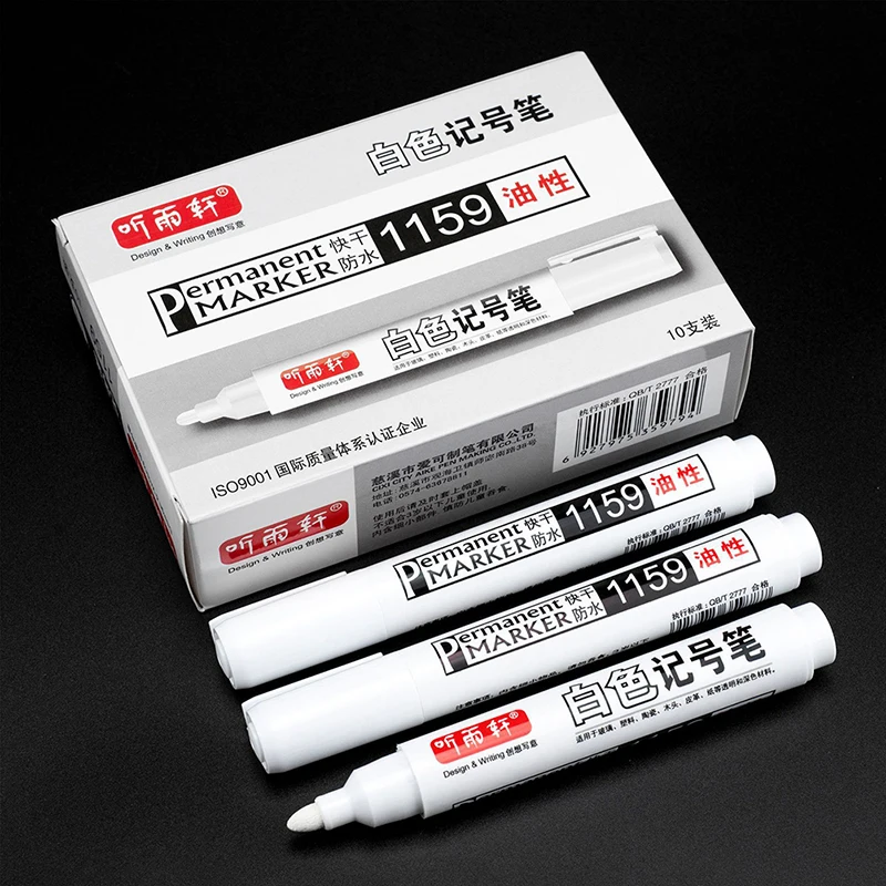 1pc For Metal White Marker Pen Oily Waterproof Plastic Gel Pen Writing Drawing Graffiti Pen Stationery Notebook