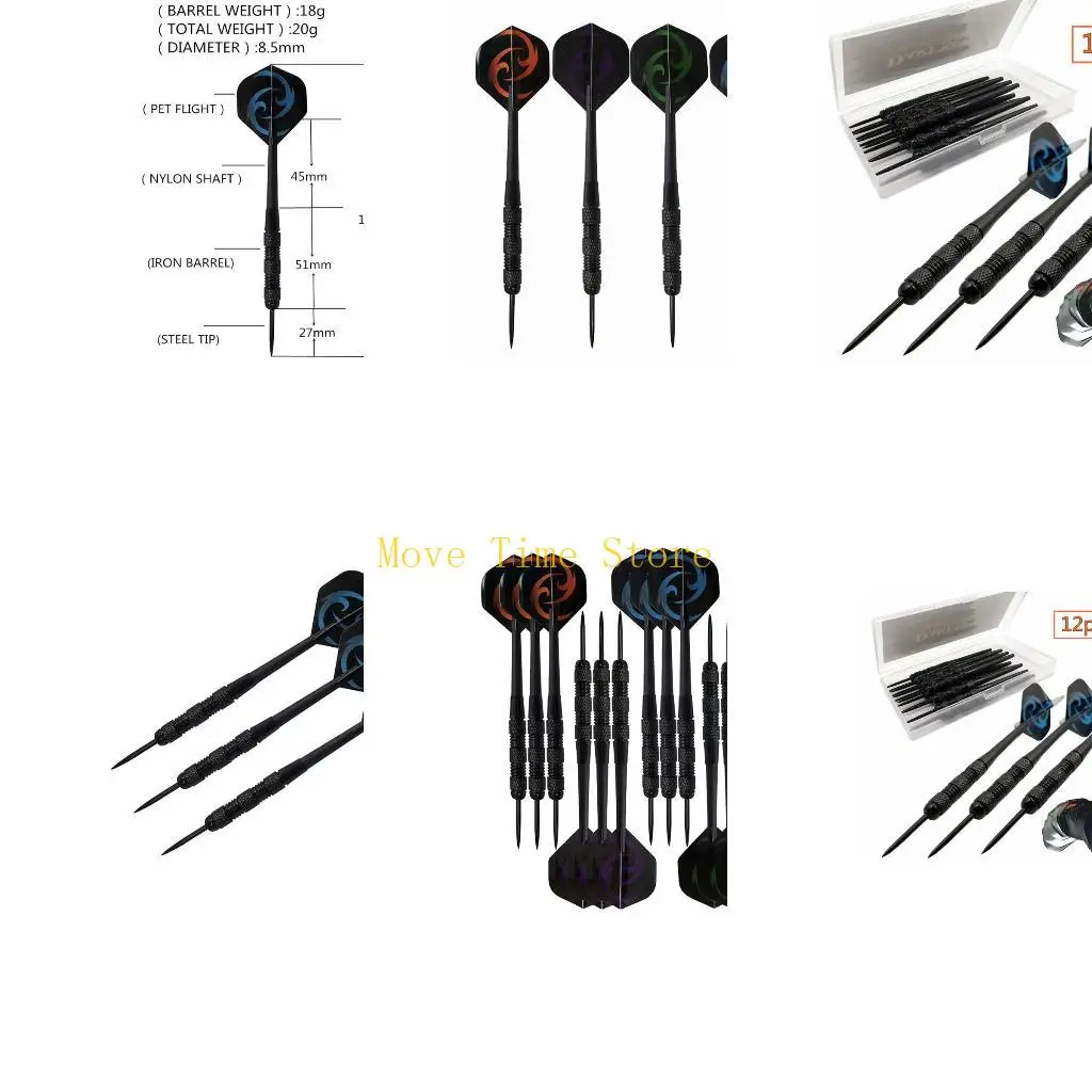 

92ME Steel Tip Darts 12Pcs Sets Nonslip Iron Barrel Plastic Shaft Shafts Flight