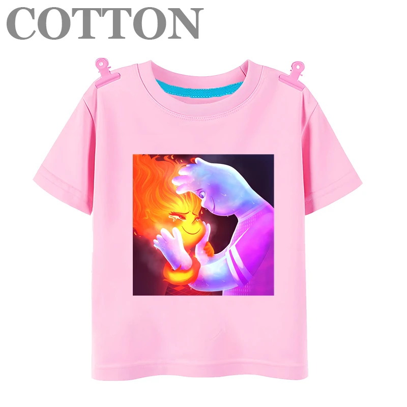 Disney Elemental Anime Fashion Cotton Multiple Summer Children's Casual Cartoon T-shirts Round Neck Short Sleeve Printed Pattern