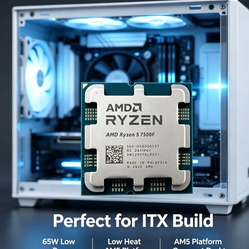 Processeur Zen4 Ryzen 5 7500F, socket AM5, fréquence maximale de 5 GHz, CPU reconditionné en tray pour configuration graphique indépendante