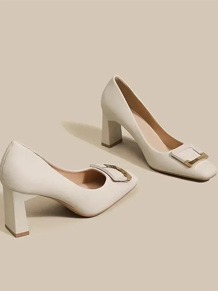 Damenschuhe, lässig, beige, bequem, Frühling & Sommer, Slip-On, eckiger Absatz, elegante Arbeitsschuhe für Damen, B694 – Detail 6